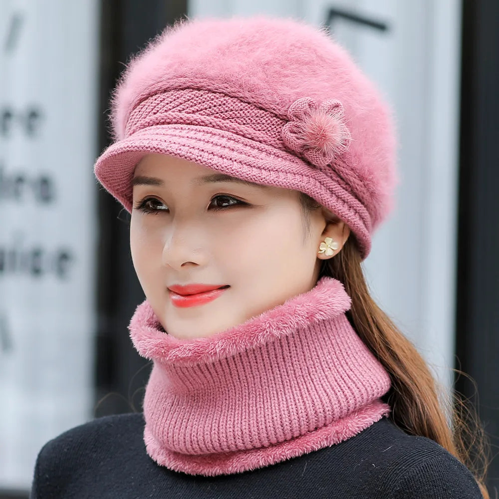 Levoire | Chapeau-D-Hiver-Pour-Femme-Avec-Doublure-En-Polaire-Et-Écharpe Rose foncé 55-58