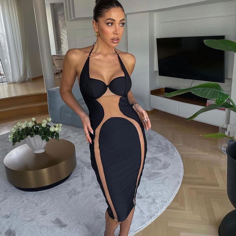 Levoire | U Mesh Ultraléger Sans Manches Découpé Au Dos Robe Midi noir