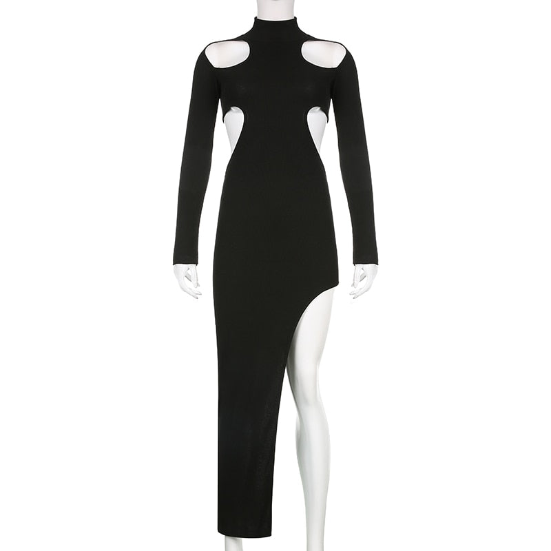 Levoire | Noir Onto Tricoté Manches Longues Robe Maxi