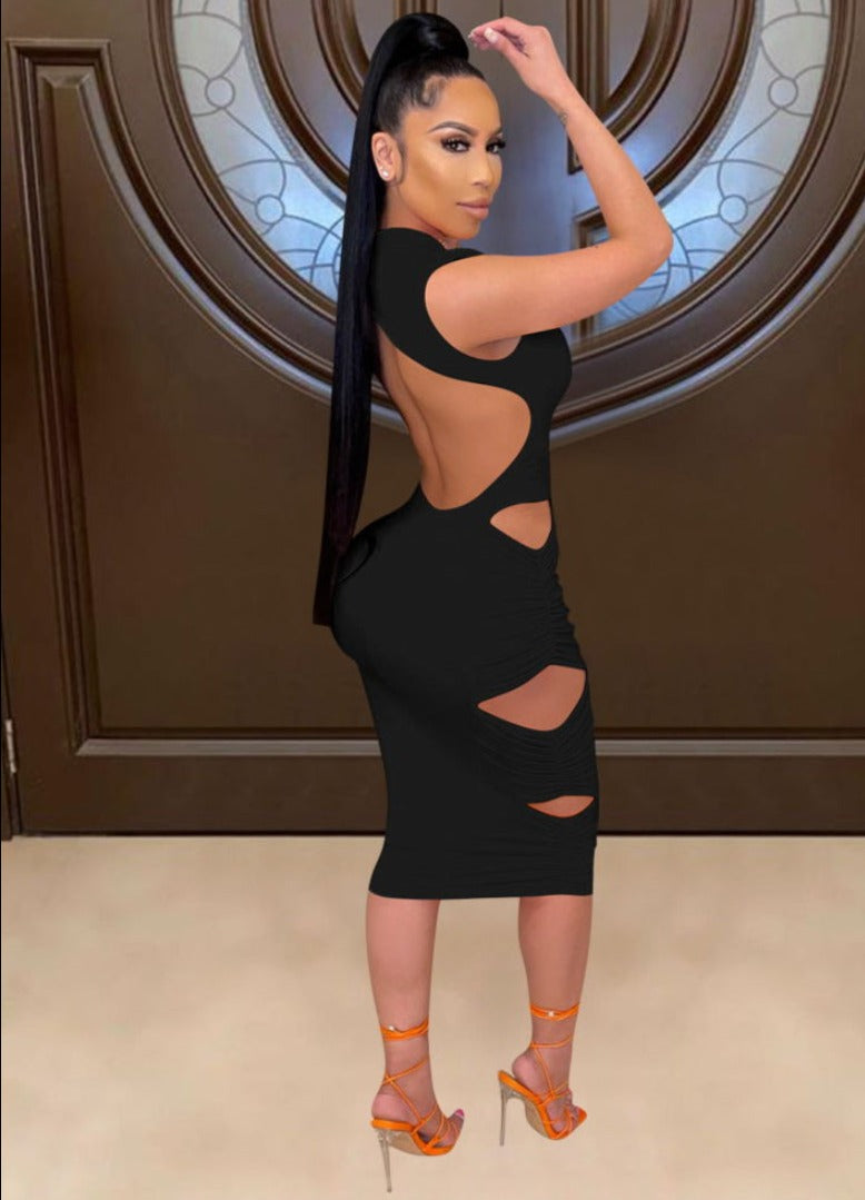 Levoire | O-Cou Robe Midi Bodycon Découpée Sur Les Côtés