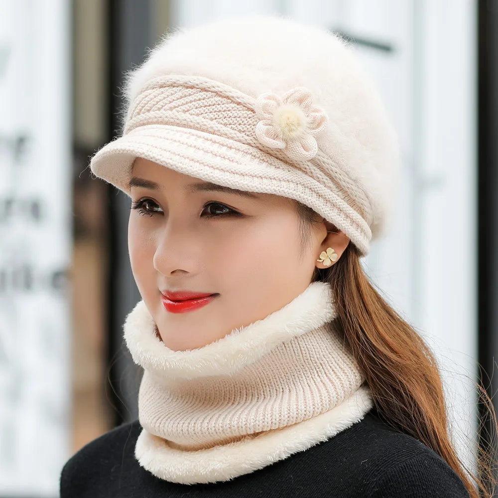 Levoire | Chapeau-D-Hiver-Pour-Femme-Avec-Doublure-En-Polaire-Et-Écharpe Beige 55-58