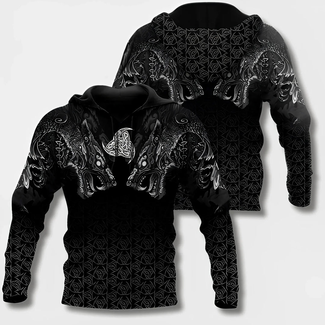 Levoire | Sweat À Capuche Inspiré Par Les Vikings Pour Hommes Noir