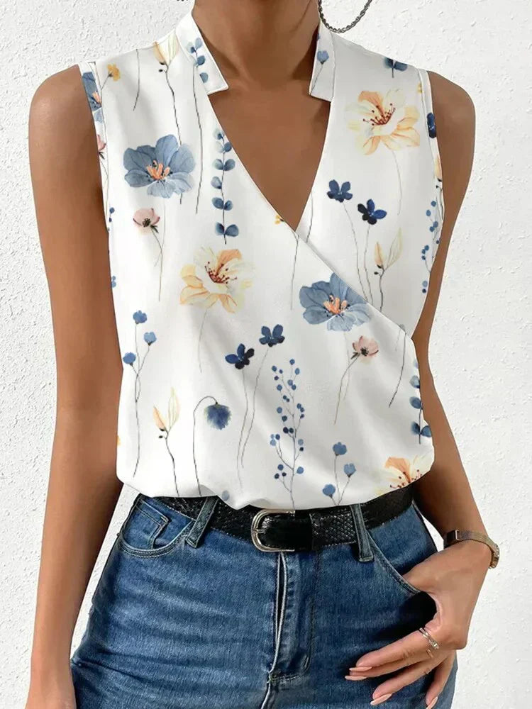 Levoire | Robe De Course Sans Manches Avec Motif Fleuri Et Décolleté En V Blanc Bleu