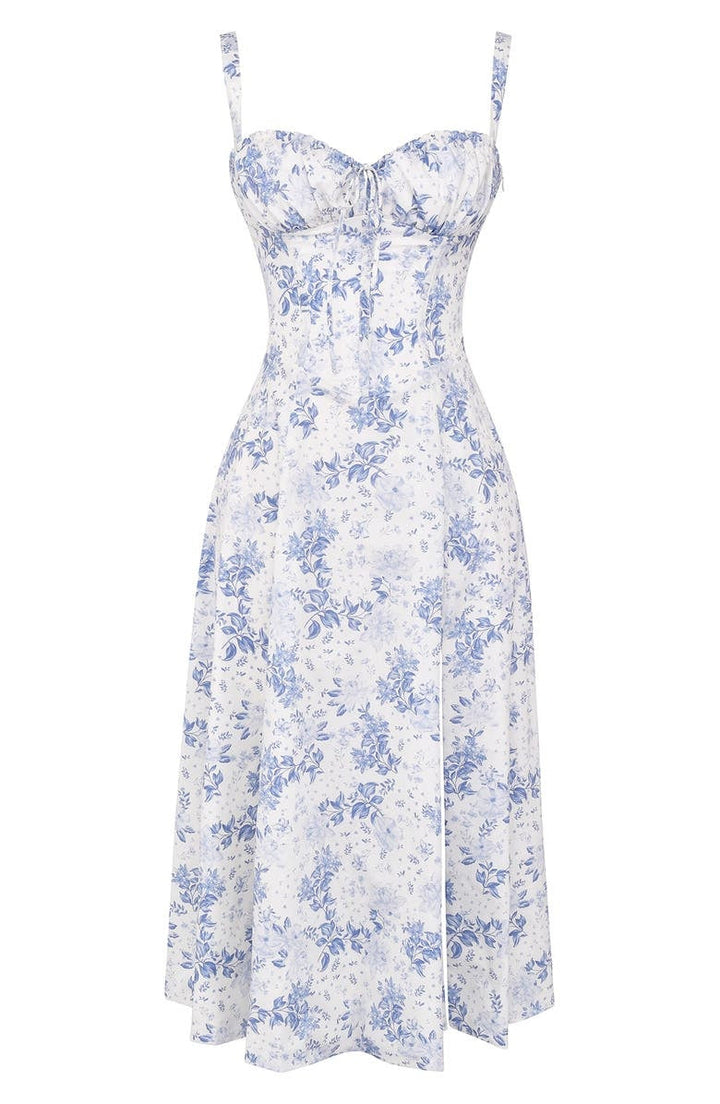 Levoire | Robe Bustier Avec Taille Cincurcie Fleurs bleues