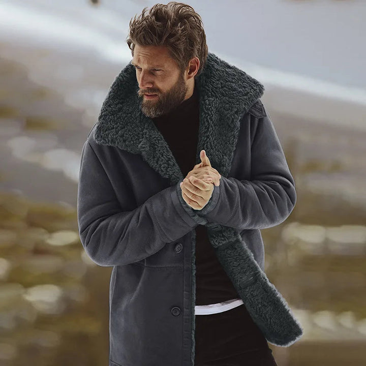 Levoire | Veste En Polaire Longue À Manches Longues Chaude Avec Col Revers Et Bouton Gris