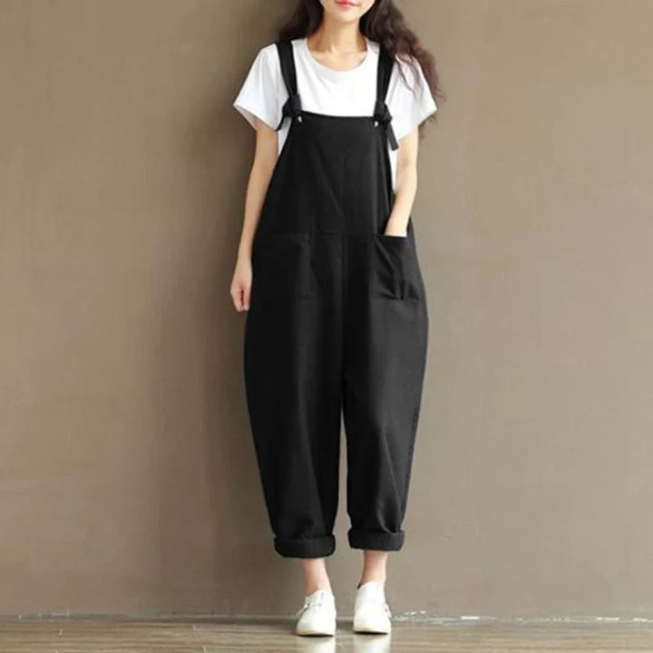 Levoire | Salopette Tendance Pour Femmes Avec Jambes Larges Surdimensionnées Et Longueur Mi-Longue Avec Poches Noir