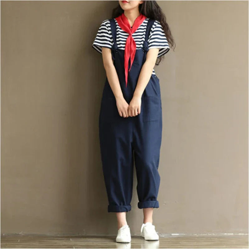 Levoire | Salopette Tendance Pour Femmes Avec Jambes Larges Surdimensionnées Et Longueur Mi-Longue Avec Poches Bleu