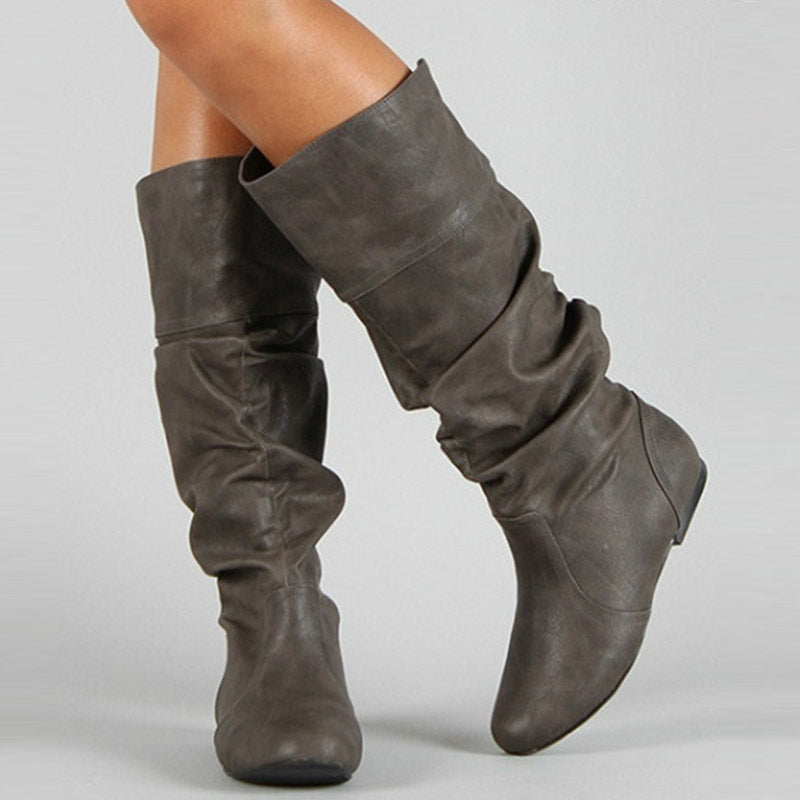 Levoire | Grande Taille Mollet Moyen Bottes Plissées Gris