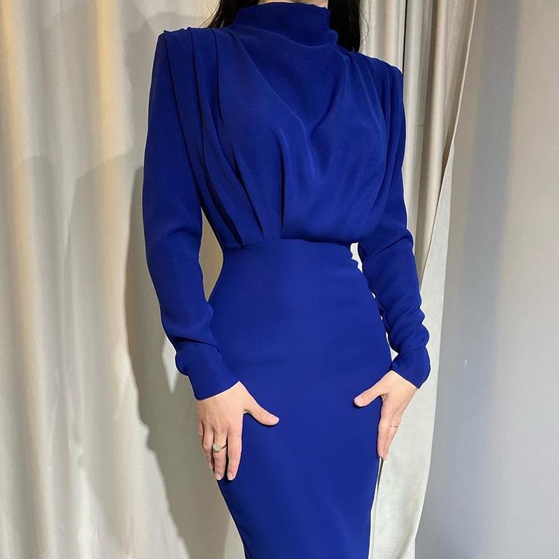 Levoire | Robe Longue Amincissante Contrôlée Par Taille Pour Femme Bureau Mode Bleu marine