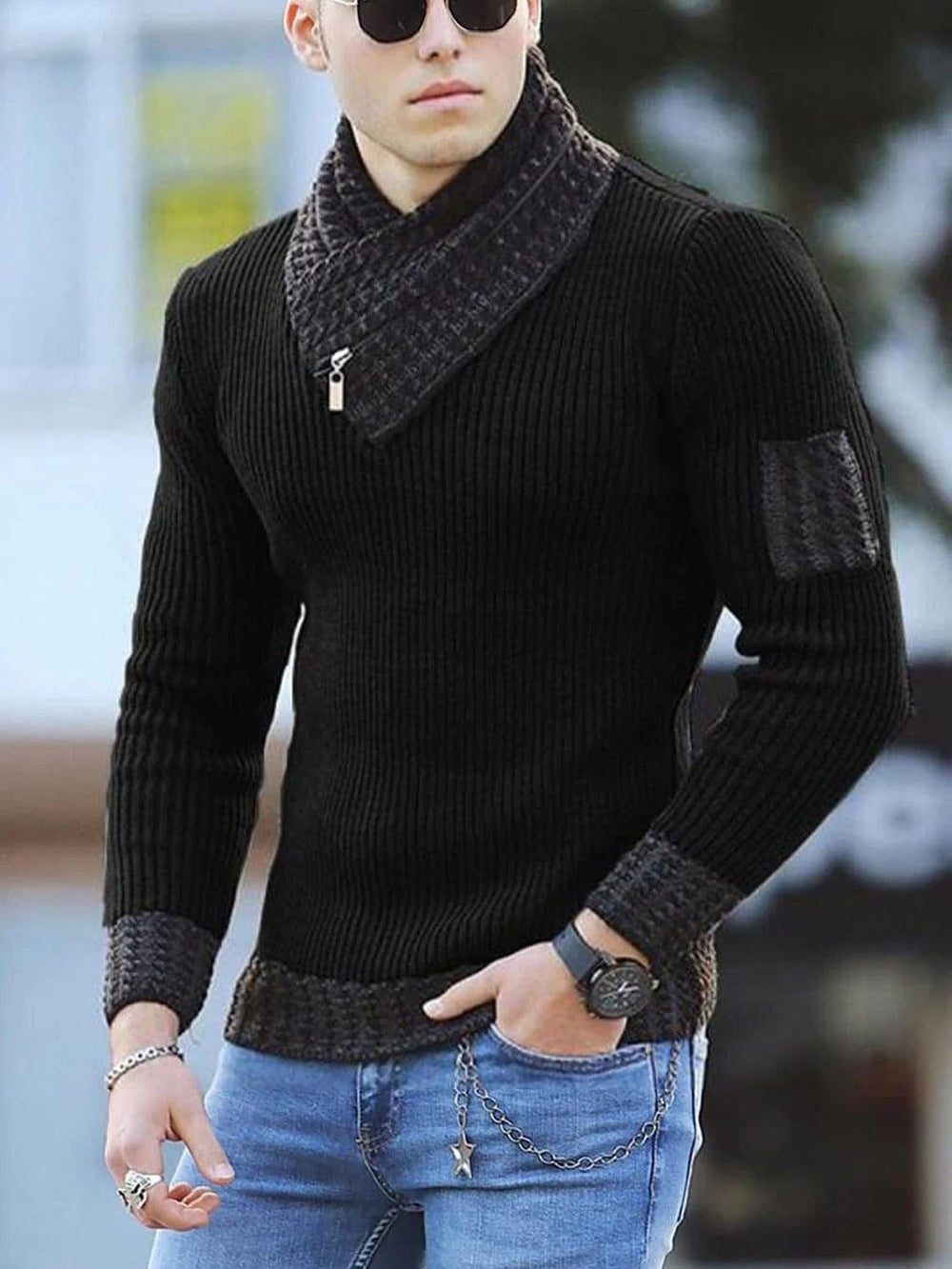 Levoire | Pull Homme Élégant Avec Col Zippé Noir
