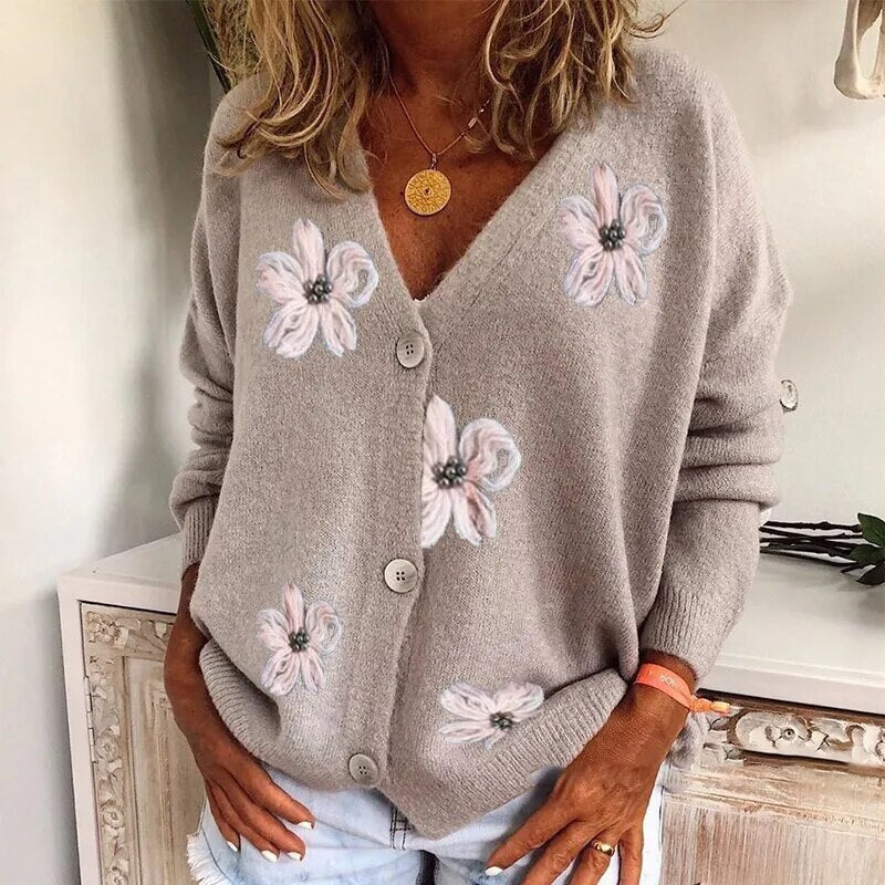Levoire | Cardigan fleuri avec encolure en V Gris