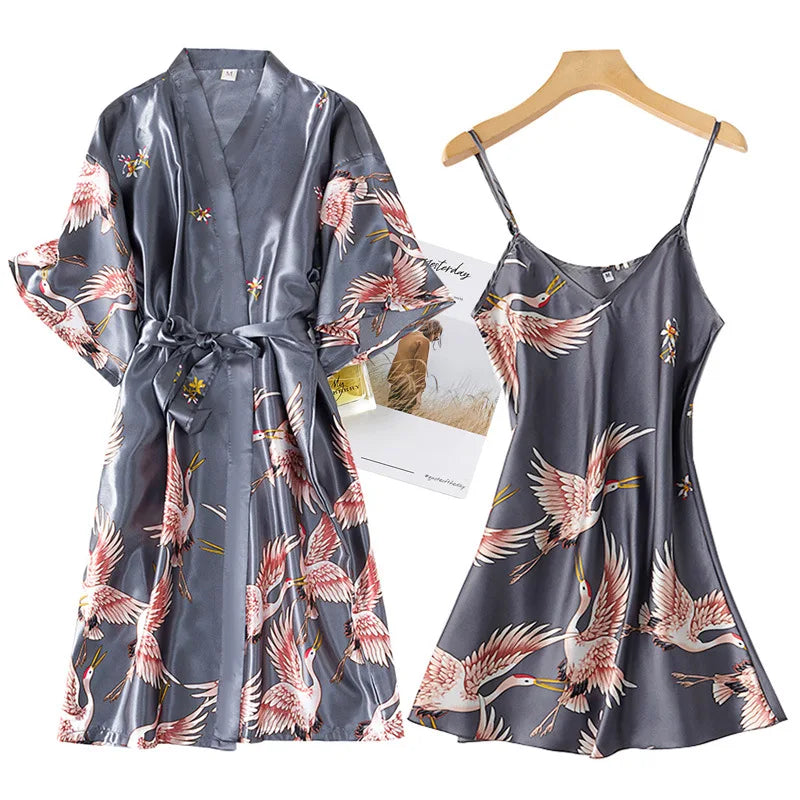 Levoire | Ensemble De Nuit Peignoir Et Chemise De Nuit Gris