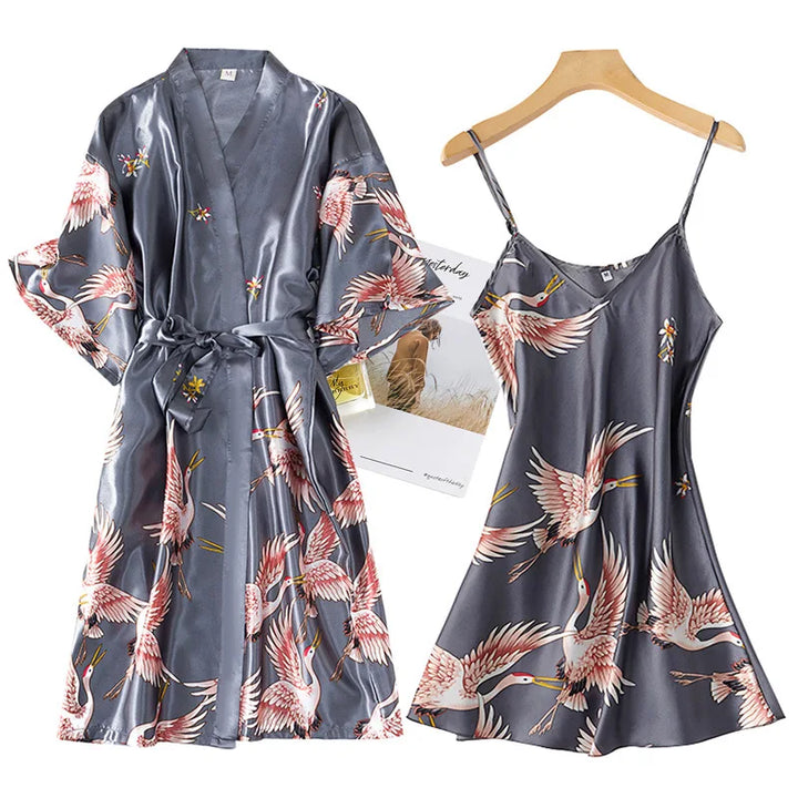 Levoire | Ensemble De Nuit Peignoir Et Chemise De Nuit Gris