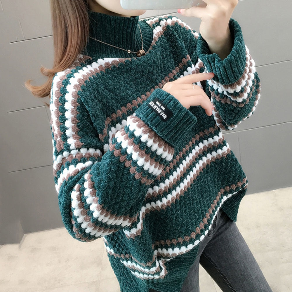 Levoire | Pull Élégant Chaud Avec Col Roulé Vert Taille unique