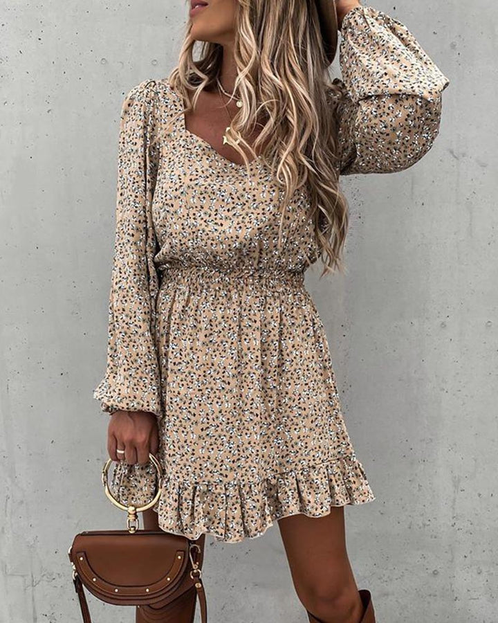 Levoire | Imprimé Floral Mini Robe Col Carré & Manches Bouffantes Pour Bureau & Décontracté