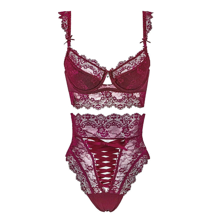 Levoire | Dentelle Ensemble Dessous Avec Motifs Délicats Bordeaux