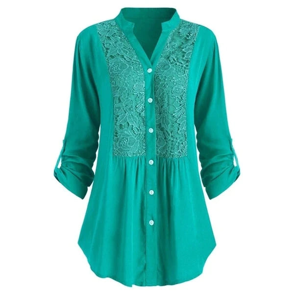 Levoire | Blouse Allongée À Manches Bouffantes Pour Femmes Bleu-vert