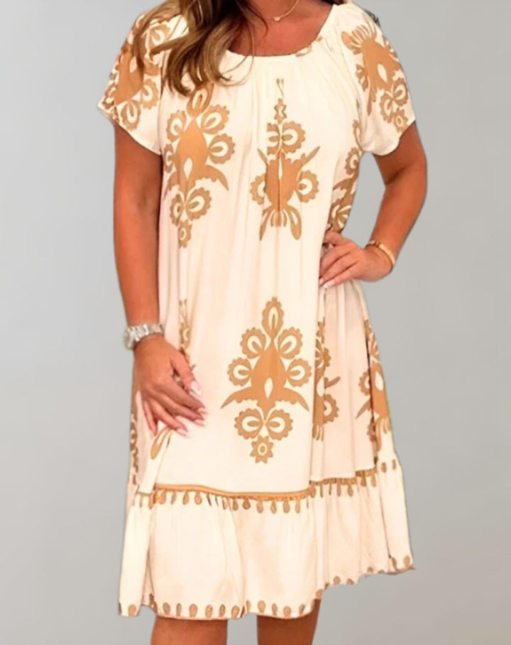 Levoire | Robe Midi D'Été Légère À Motif Floral Beige