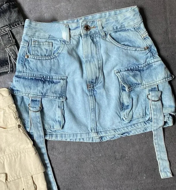 Levoire | A-Ligne Jupe En Denim De Couleur Unie Céleste Bleu (encore 4 en stock)