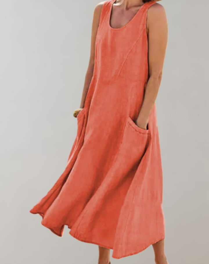 Levoire | Robe D'Été Décontractée Pour Femmes Avec Poches En Matériau Léger Orange
