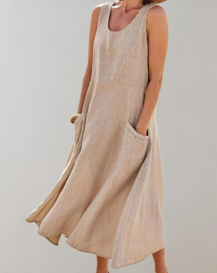 Levoire | Robe D'Été Décontractée Pour Femmes Avec Poches En Matériau Léger Khaki