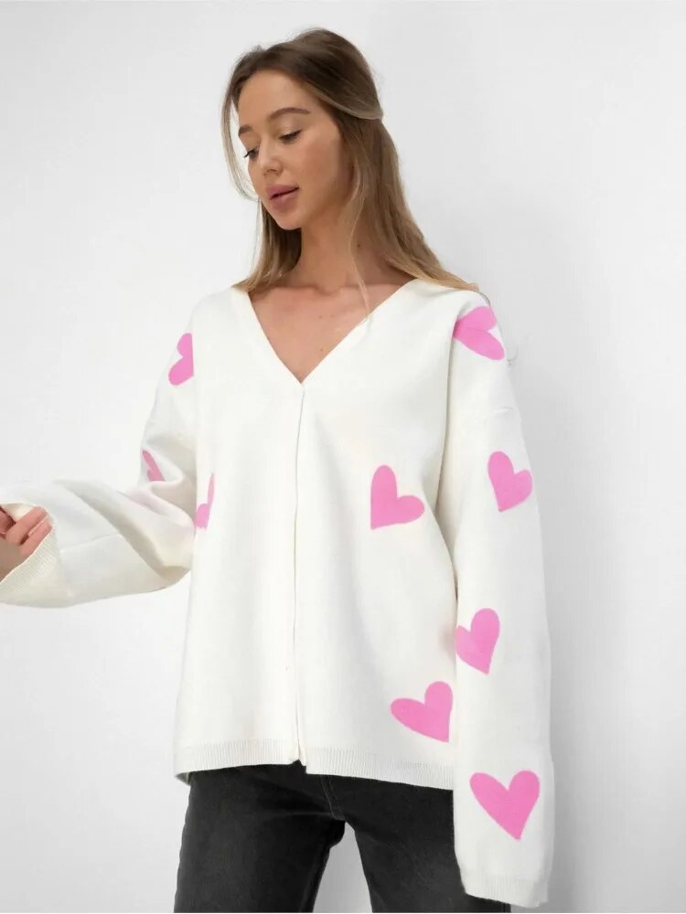 Levoire | Cœur Imprimé Blanc Gilet Tricoté