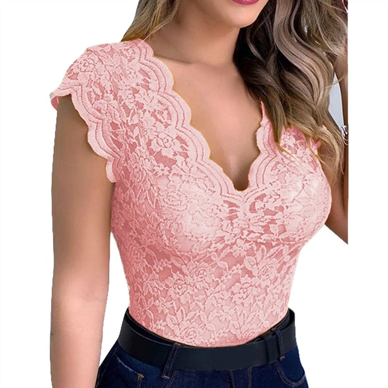 Levoire | Kyra Haut En Dentelle - Un Haut Sexy Et Élégant Pour Femmes Rosa avec manches