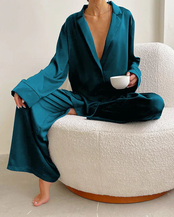 Levoire | Ensemble De Vêtements De Nuit En Satin De Soie Grande Taille Bleu