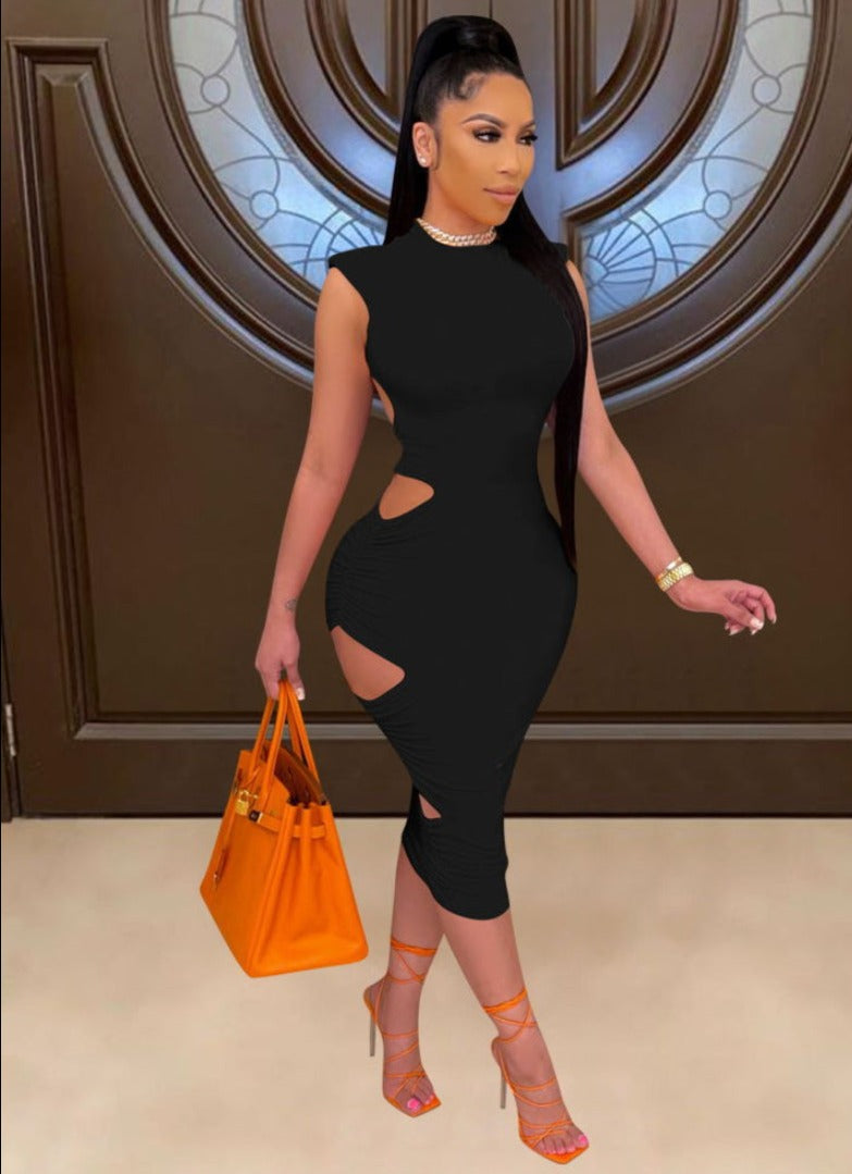 Levoire | O-Cou Robe Midi Bodycon Découpée Sur Les Côtés