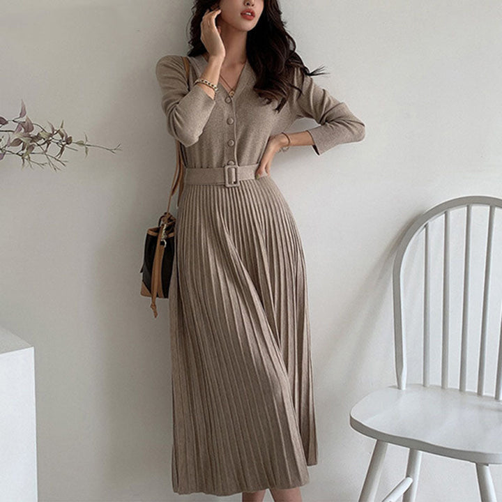 Levoire | Robe Printemps Tricotée Plissée Lacée Avoine Une taille