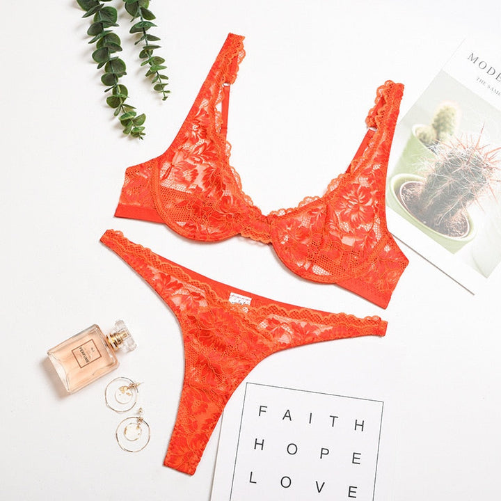 Levoire | Ensemble De Lingerie En Dentelle Orange