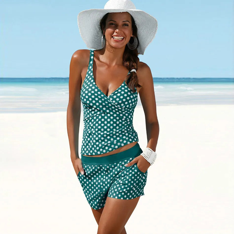 Levoire | Ensemble Tankini À Pois Pour Femmes Vert