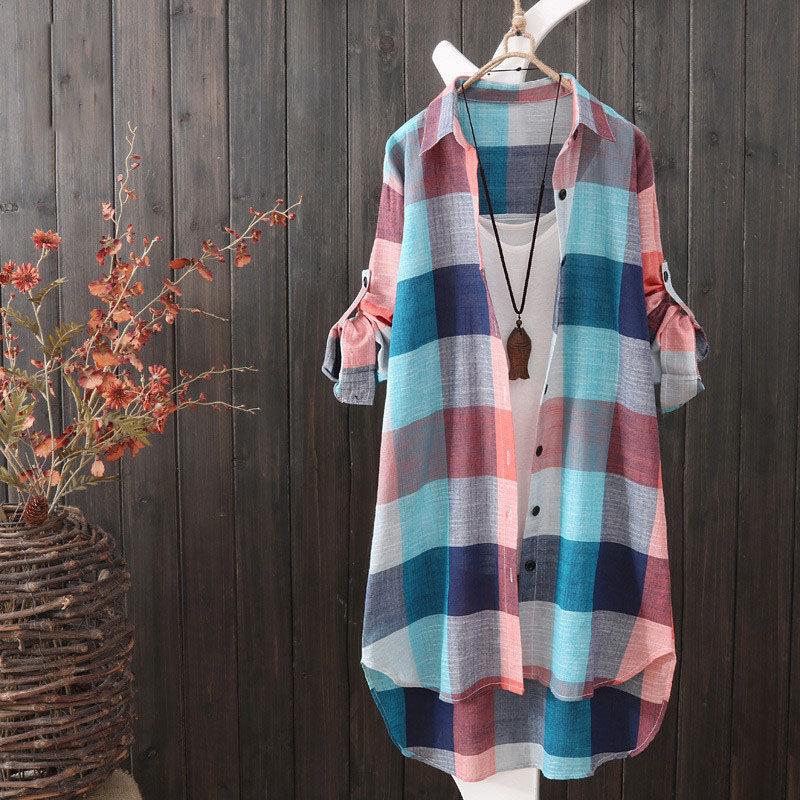 Levoire | Blouse Surtaillée Pour Femmes Bleu Rouge Carreaux