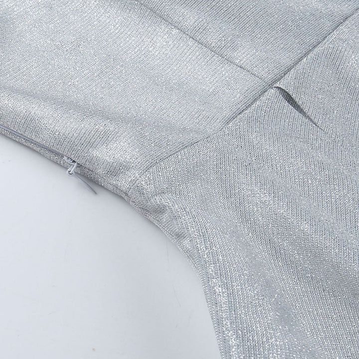Levoire | Robe Mini Plissée Épaule Dénudée Brillante