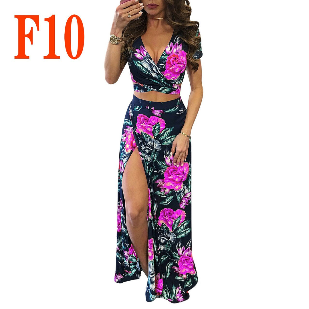 Levoire | Haut De Crop À Motif Floral & Jupe Longue Fendue Blanc