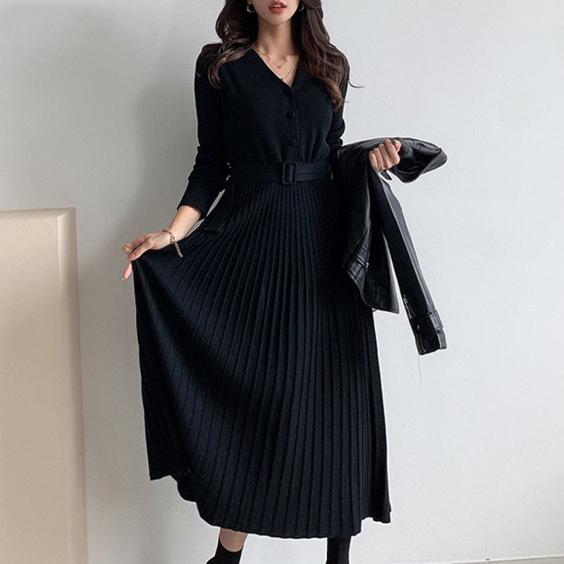 Levoire | Robe Printemps Tricotée Plissée Lacée Noir Une taille