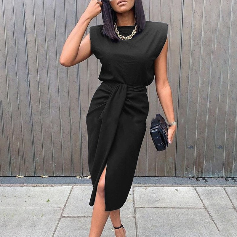 Levoire | Robe De Fête À Manches Courtes Creuses Fermeture À Lacets Robe Longueur Genou Noir