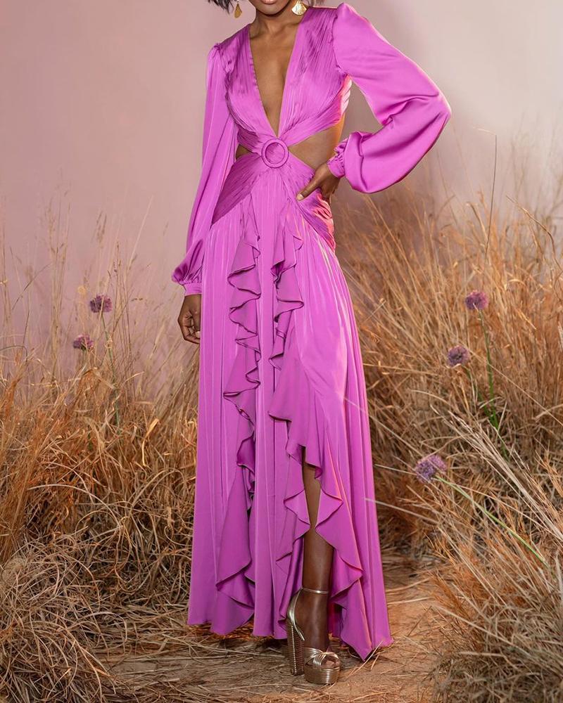 Levoire | Huleplissé Volant Manches Longues Robes Maxi Rose claire
