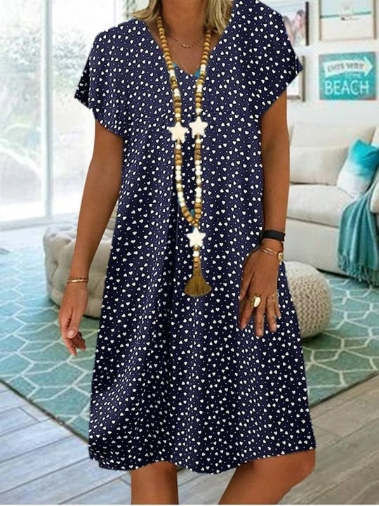 Levoire | Robe Bohème À Col En V Pour Femmes Bleu marine