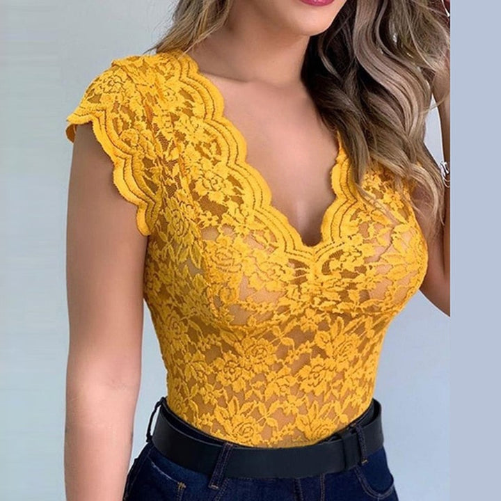 Levoire | Kyra Haut En Dentelle - Un Haut Sexy Et Élégant Pour Femmes Jaune avec manches