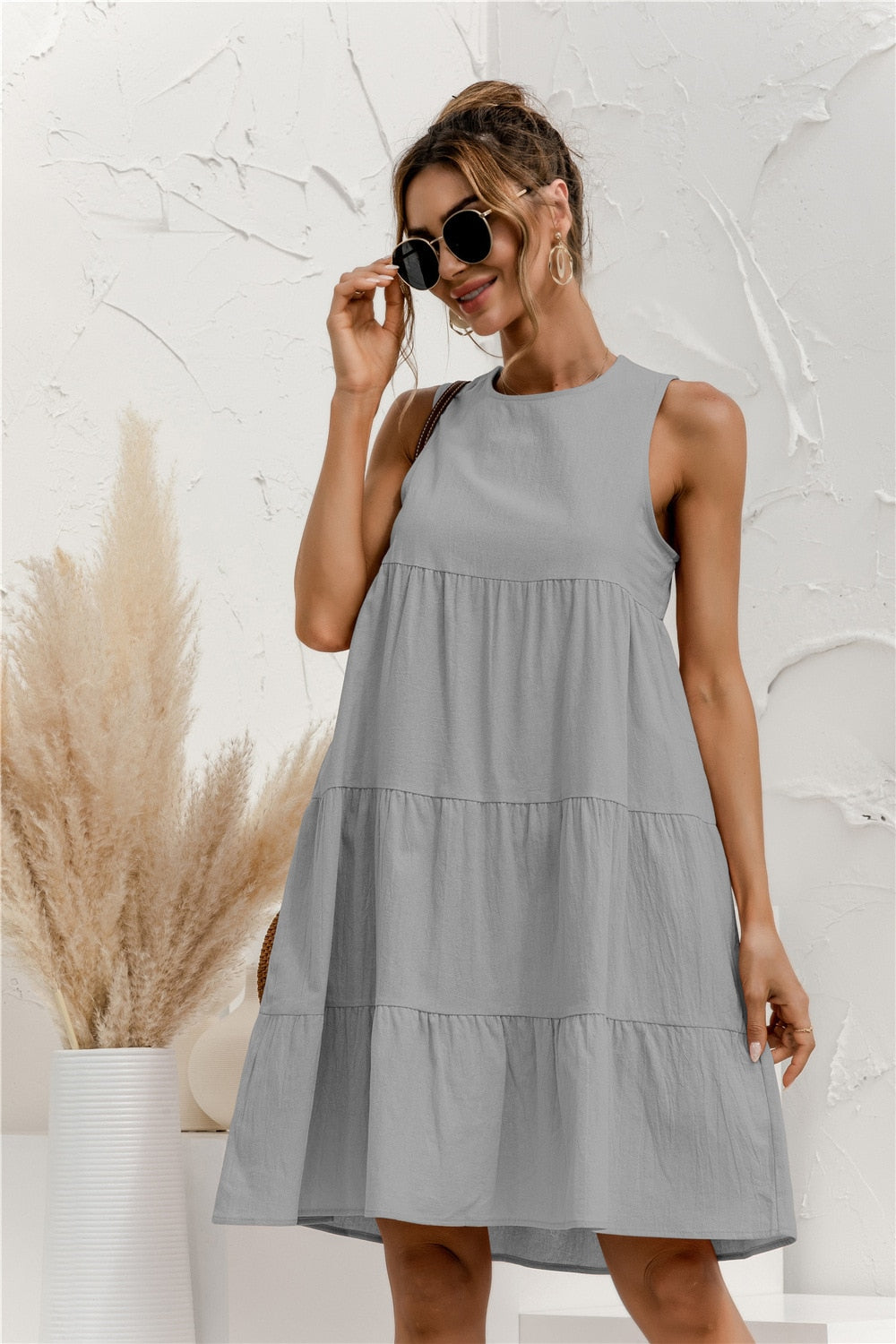Levoire | Robe Sans Manches Mi-Longue Tendance Pour Femmes Gris