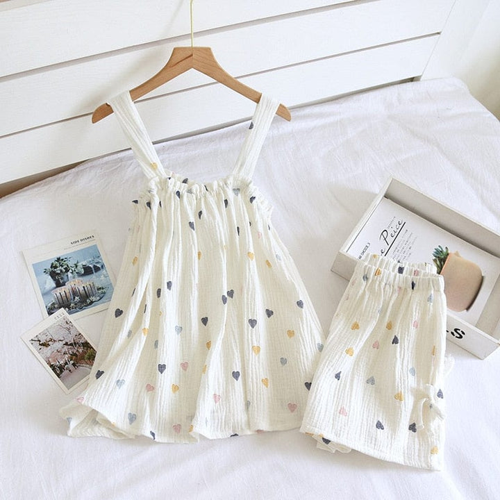 Levoire | Pyjama D'Été Avec Bretelles En Crépon De Coton Ursa Couleur crème