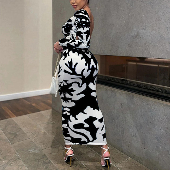 Levoire | Imprimé De Feuille Robe Maxi À Manches Longues Col O