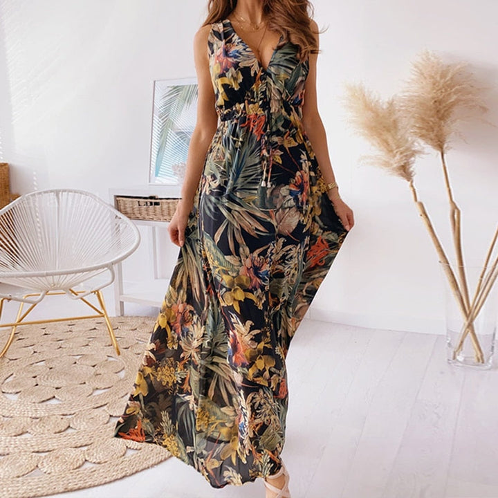 Levoire | Robe Maxi Une Robe Longue Estivale Et Élégante Noir avec des fleurs