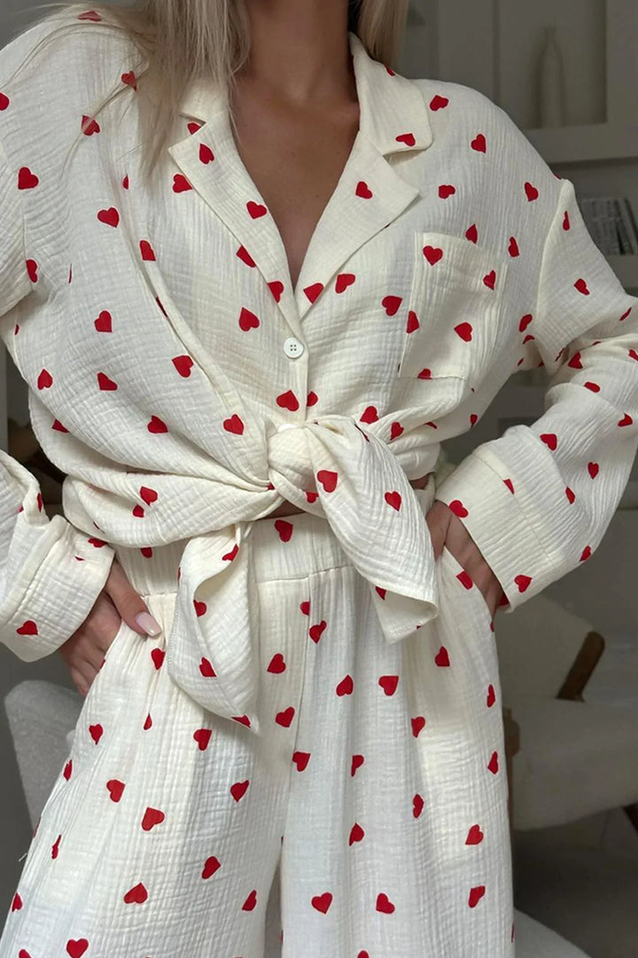 Levoire | Ensemble De Pyjama À Motif De Cœur Douillet À Deux Pièces