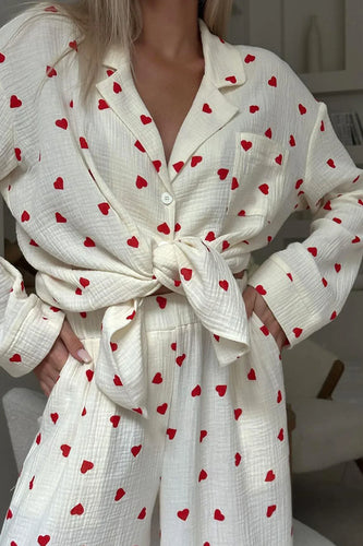 Levoire | Ensemble De Pyjama À Motif De Cœur Douillet À Deux Pièces