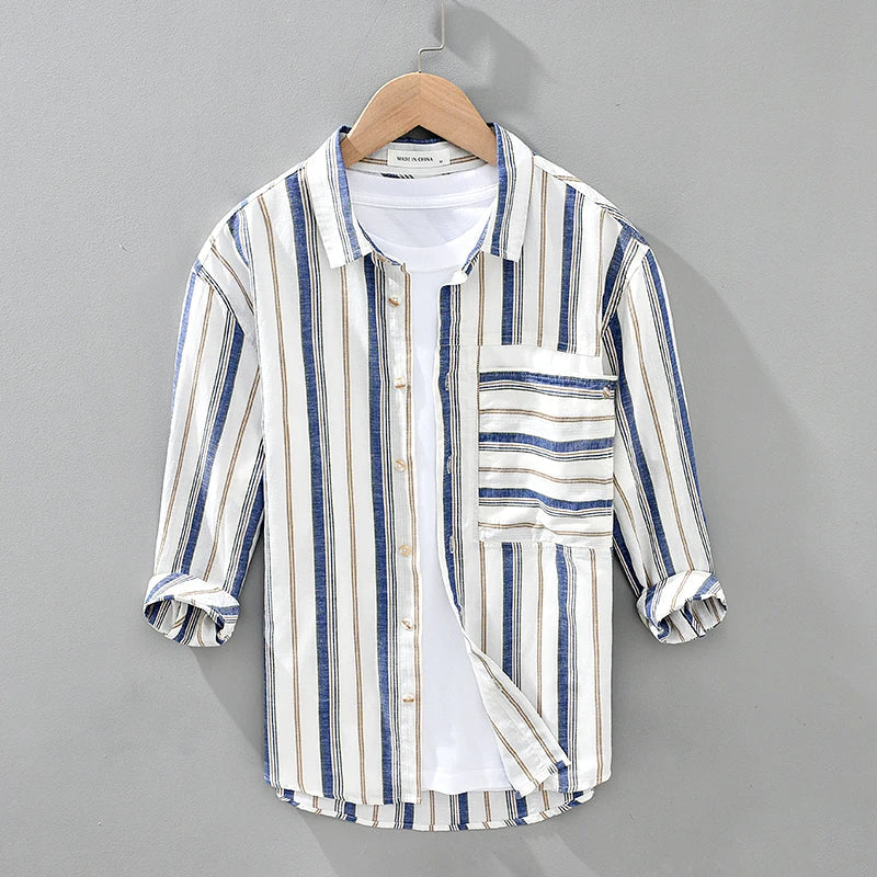 Levoire | Chemise Casual Rayee Intemporelle Hommes Bleu
