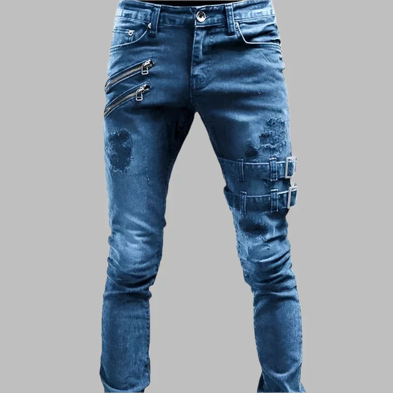 Levoire | Jeans Pour Hommes Tendance Avec Fermetures Éclair Bleu
