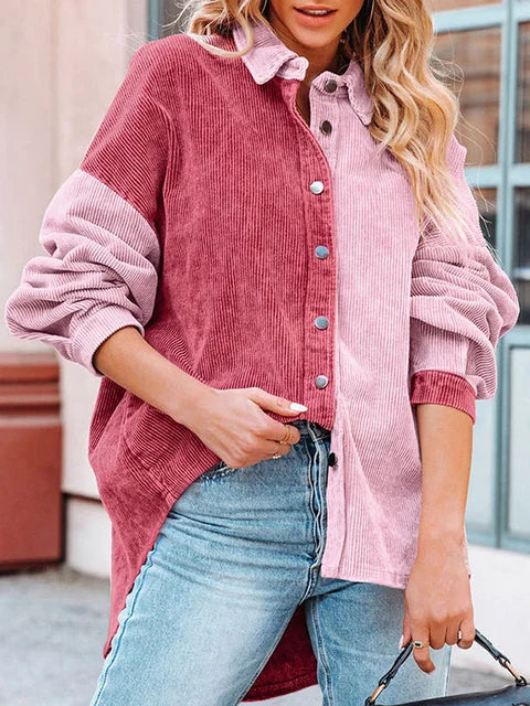 Levoire | Chemise Smart En Velours À Manches Longues Avec Boutons Rose rouge
