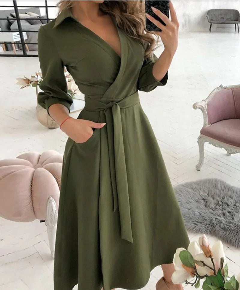 Levoire | Robe Portefeuille Élégante Vert olive